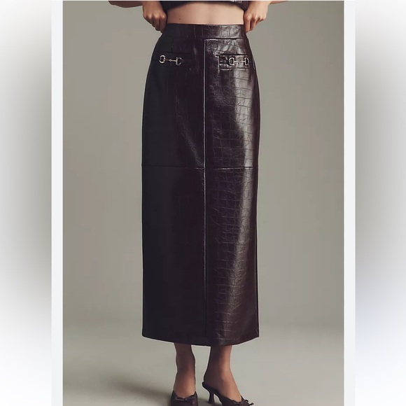 Avec Les Filles Dark Brown Leather Skirt and matching vest Sz M - Picture 6 of 15